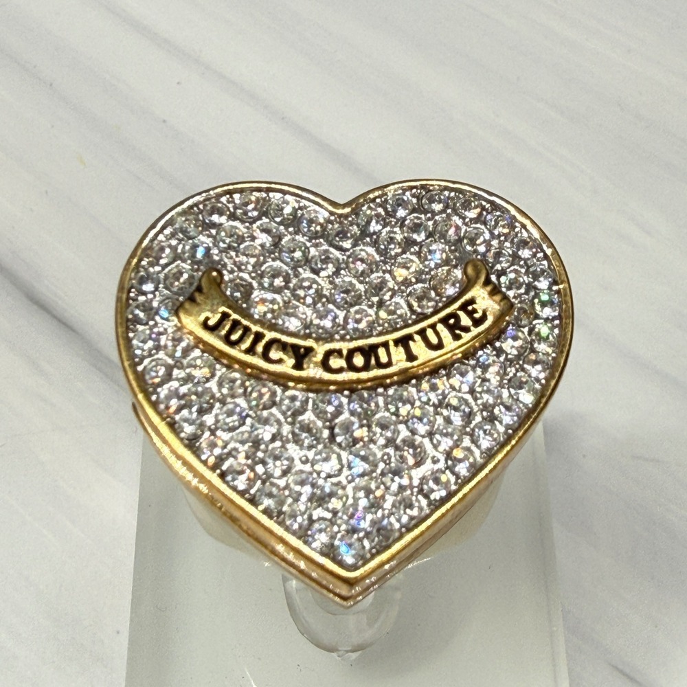 Rare Juicy Couture Y2K Lip Gloss Mirror Pave Heart Ring 7.75 Vintage Juicy Ring